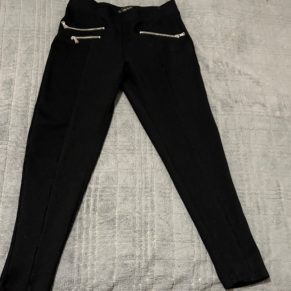 Zara Black Leggings with Silver Zipper Accents